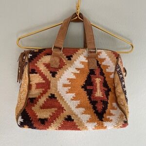 Macchia di Ruggine Southwest Tapestry Satchel Bag Boho Western Suede Trim Med